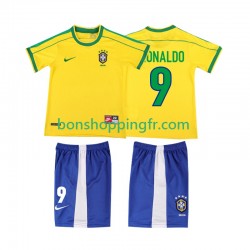 Maillot Rétro Domicile Brésil Ronaldo 9 1998 Manches Courtes Jeune Enfant(+shorts)