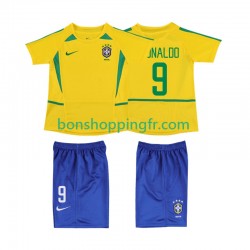 Maillot Rétro Domicile Brésil Ronaldo 9 2002 Manches Courtes Jeune Enfant(+shorts)