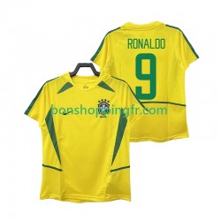 Maillot Rétro Domicile Brésil Ronaldo 9 2002 Manches Courtes Homme