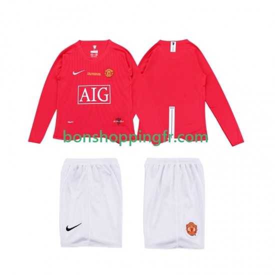 Maillot Rétro Domicile Manchester United Premier League 2008 2009 Manches Longues Jeune Enfant(+shorts)