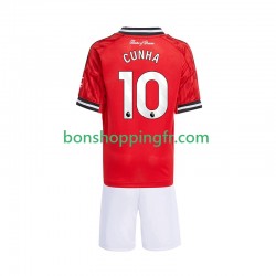 Maillot Domicile Manchester United Matheus Cunha 10 2025-2026 Manches Courtes Jeune Enfant(+shorts)