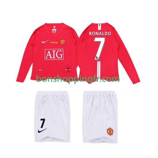 Maillot Rétro Domicile Manchester United Ronaldo 7 Premier League 2008 2009 Manches Longues Jeune Enfant(+shorts)