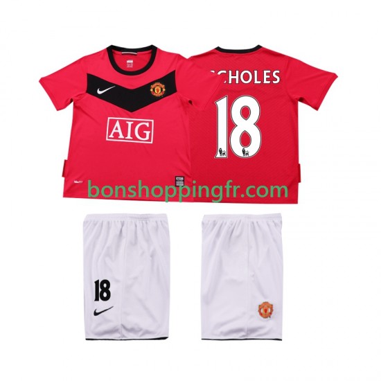 Maillot Rétro Domicile Manchester United SCHOLES 18 2009 2010 Manches Courtes Jeune Enfant(+shorts)