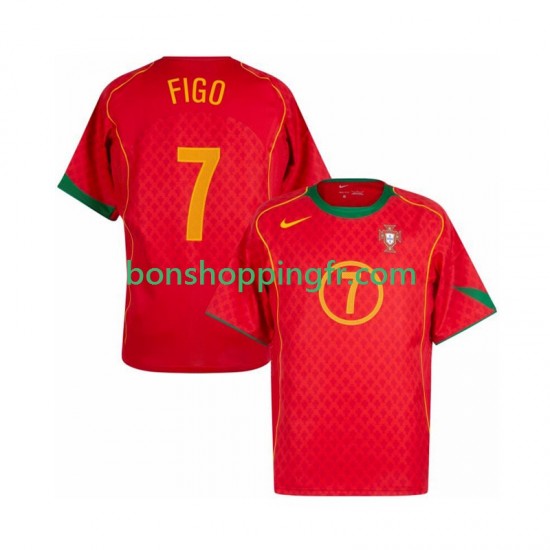 Maillot Rétro Domicile Portugal Figo 7 2004 Manches Courtes Homme