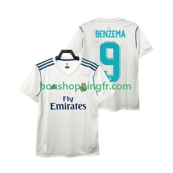 Maillot Rétro Domicile Real Madrid BENZEMA 9 2017 2018 Manches Courtes Homme