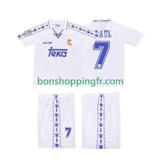 Maillot Rétro Domicile Real Madrid RAUL 7 1996 1997 Manches Courtes Jeune Enfant(+shorts)