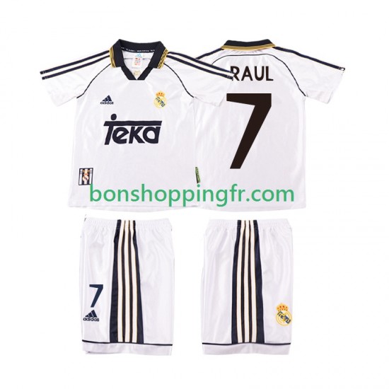 Maillot Rétro Domicile Real Madrid RAUL 7 1998 2000 Manches Courtes Jeune Enfant(+shorts)