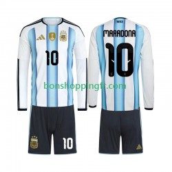 Maillot Domicile Argentine Maradona 10 World Cup 2026 Manches Longues Jeune Enfant(+shorts)