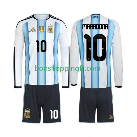 Maillot Domicile Argentine Maradona 10 World Cup 2026 Manches Longues Jeune Enfant(+shorts)