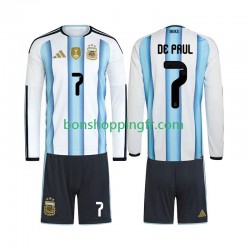 Maillot Domicile Argentine Rodrigo De Paul 7 World Cup 2026 Manches Longues Jeune Enfant(+shorts)