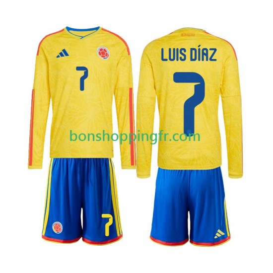 Maillot Domicile Colombie Luis Diaz 7 World Cup 2026 Manches Longues Jeune Enfant(+shorts)