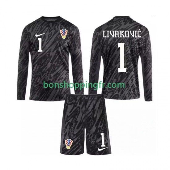 Maillot 3ème Croatie Gardien DOMINIK LIVAKOVIC 1 2024 Manches Longues Jeune Enfant(+shorts)
