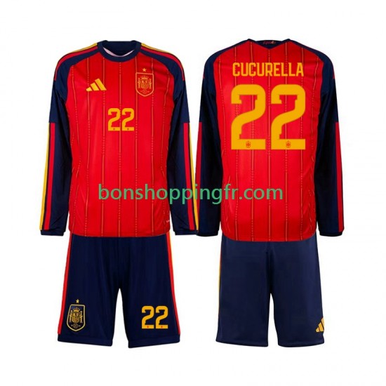 Maillot Domicile Espagne Marc Cucurella 22 World Cup 2026 Manches Longues Jeune Enfant(+shorts)