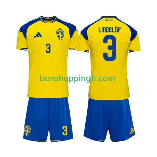 Maillot Domicile Suède Victor Lindelof 3 2026 Manches Courtes Jeune Enfant(+shorts)