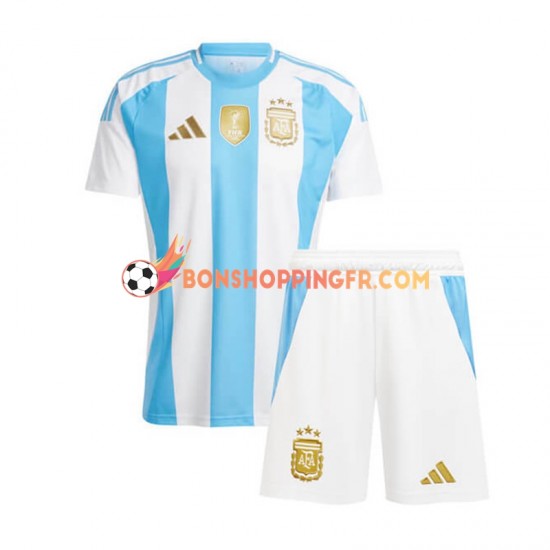 Maillot Domicile Argentine Copa America 2024 Bleu Blanc Manches Courtes Jeune Enfant(+shorts)