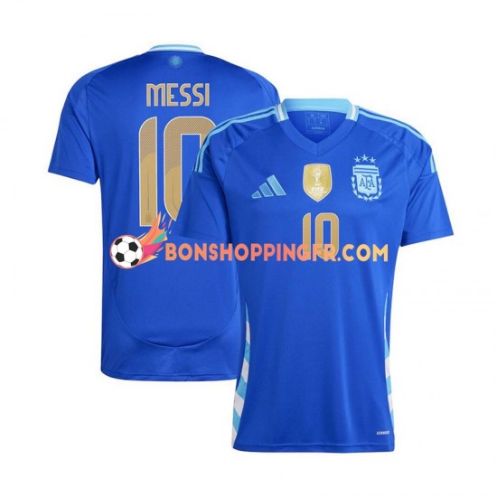 Maillot Extérieur Argentine Lionel Messi 10 Copa America 2024 Bleu Manches Courtes Homme