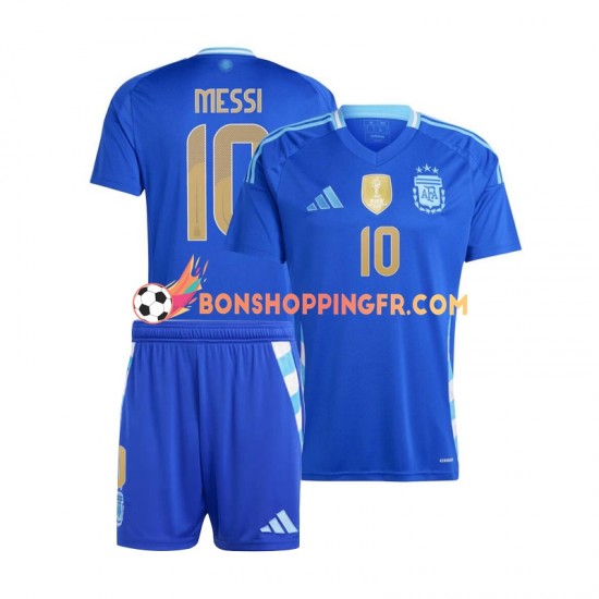 Maillot Extérieur Argentine Lionel Messi 10 Copa America 2024 Bleu Manches Courtes Jeune Enfant(+shorts)