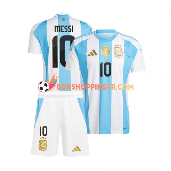 Maillot Domicile Argentine Lionel Messi 10 Copa America 2024 Bleu Blanc Manches Courtes Jeune Enfant(+shorts)