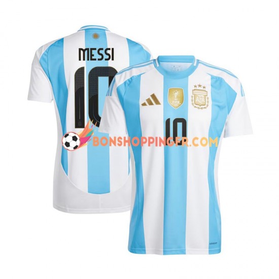 Maillot Domicile Argentine Lionel Messi 10 Copa America 2024 Bleu Blanc Manches Courtes Homme