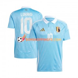 Maillot Extérieur Belgique Romelu Lukaku 10 Euro 2024 Bleu Manches Courtes Homme