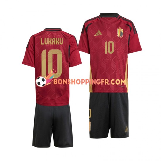 Maillot Domicile Belgique Romelu Lukaku 10 Euro 2024 Rouge Manches Courtes Jeune Enfant(+shorts)