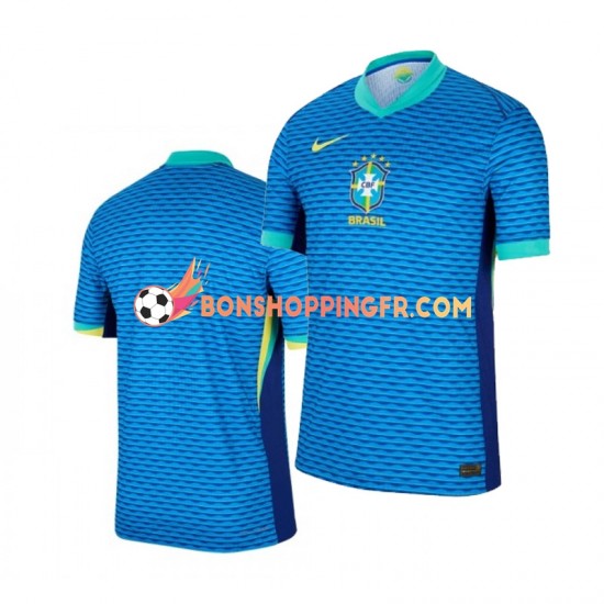 Maillot Extérieur Brésil Copa America 2024 Bleu Manches Courtes Homme