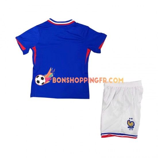 Maillot Domicile France Euro 2024 Bleu Manches Courtes Jeune Enfant(+shorts)