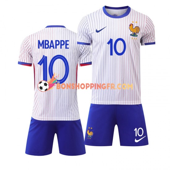 Maillot Extérieur France Kylian Mbappe 10 Euro 2024 Blanc Manches Courtes Jeune Enfant(+shorts)