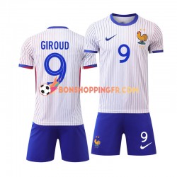 Maillot Extérieur France Olivier Giroud 9 Euro 2024 Blanc Manches Courtes Jeune Enfant(+shorts)