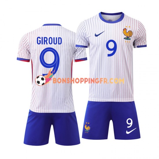 Maillot Extérieur France Olivier Giroud 9 Euro 2024 Blanc Manches Courtes Jeune Enfant(+shorts)