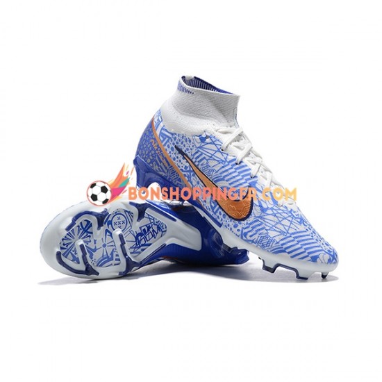 Nike Air Zoom Mercurial Superfly IX Elite FG Chaussures de football Or Bleu Blanc