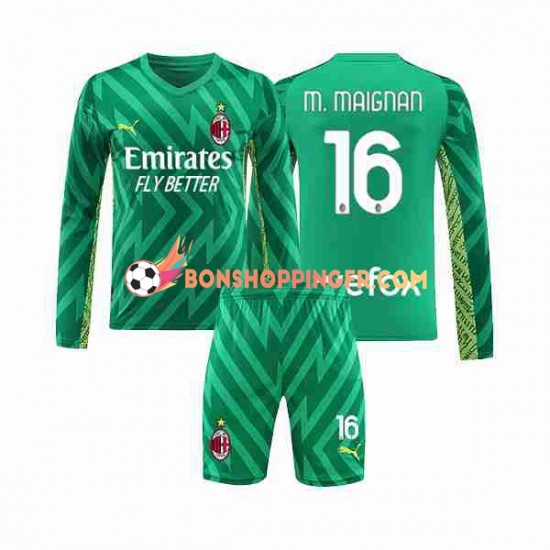 Maillot Domicile AC Milan Gardien Mike Maignan 16 2023-2024 Manches Longues Jeune Enfant(+shorts)