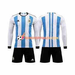 Maillot Domicile Argentine 3 Stars Coupe du Monde 2022 Manches Longues Jeune Enfant(+shorts)