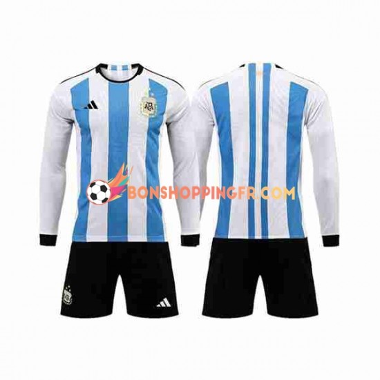 Maillot Domicile Argentine 3 Stars Coupe du Monde 2022 Manches Longues Jeune Enfant(+shorts)