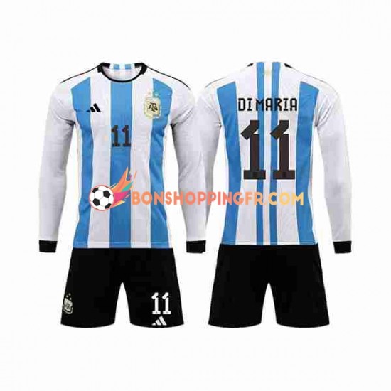 Maillot Domicile Argentine 3 Stars Di Maria 11 Coupe du Monde 2022 Manches Longues Jeune Enfant(+shorts)