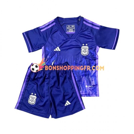 Maillot Extérieur Argentine Coupe du Monde 2022 Manches Courtes Jeune Enfant(+shorts)