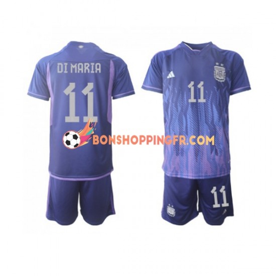 Maillot Extérieur Argentine Di Maria 11 Coupe du Monde 2022 Manches Courtes Jeune Enfant(+shorts)