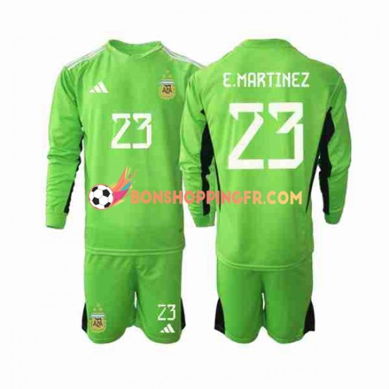 Maillot Domicile Argentine Gardien Emiliano Martinez 23 Coupe du Monde 2022 Manches Longues Jeune Enfant(+shorts)