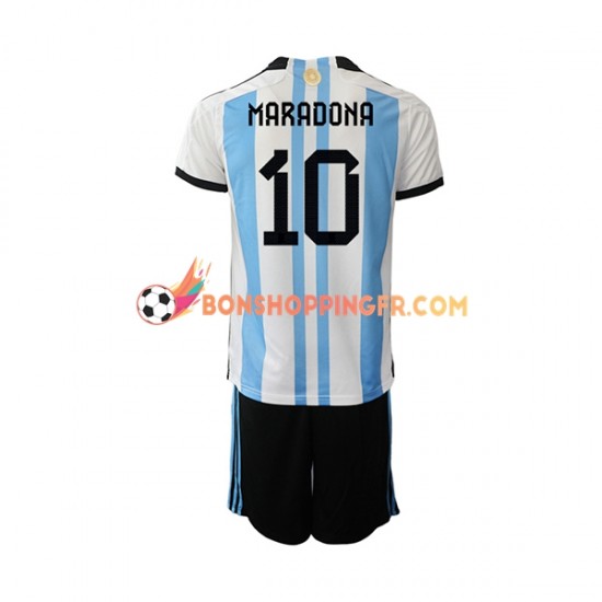 Maillot Domicile Argentine Maradona 10 Coupe du Monde 2022 Manches Courtes Jeune Enfant(+shorts)