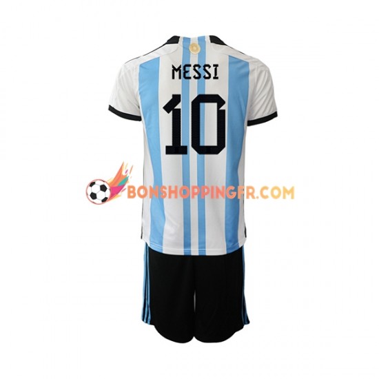 Maillot Domicile Argentine Messi 10 Coupe du Monde 2022 Manches Courtes Jeune Enfant(+shorts)