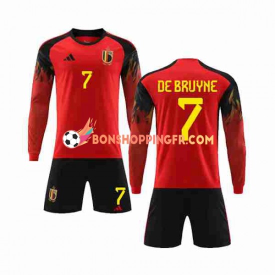 Maillot Domicile Belgique De Bruyne 7 Coupe du Monde 2022 Manches Longues Jeune Enfant(+shorts)