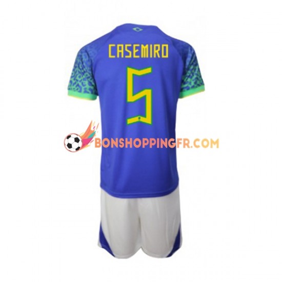 Maillot Extérieur Brésil Casemiro 5 Coupe du Monde 2022 Manches Courtes Jeune Enfant(+shorts)