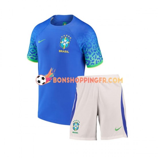 Maillot Extérieur Brésil Coupe du Monde 2022 Manches Courtes Jeune Enfant(+shorts)