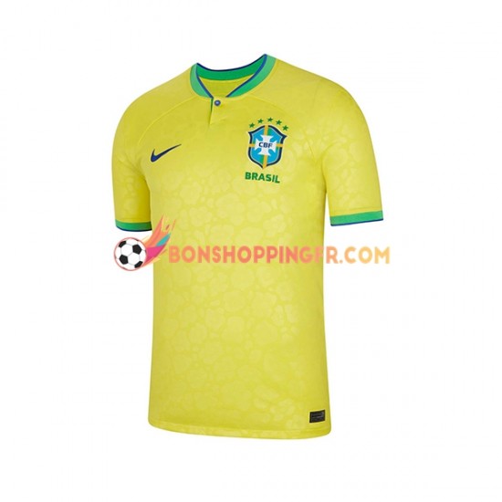 Maillot Domicile Brésil Coupe du Monde 2022 Manches Courtes Homme