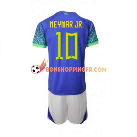 Maillot Extérieur Brésil Neymar JR 10 Coupe du Monde 2022 Manches Courtes Jeune Enfant(+shorts)