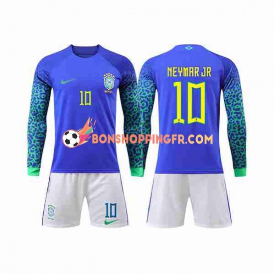 Maillot Extérieur Brésil Neymar Jr 10 Coupe du Monde 2022 Manches Longues Jeune Enfant(+shorts)