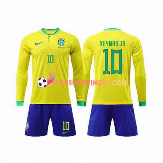 Maillot Domicile Brésil Neymar Jr 10 Coupe du Monde 2022 Manches Longues Jeune Enfant(+shorts)