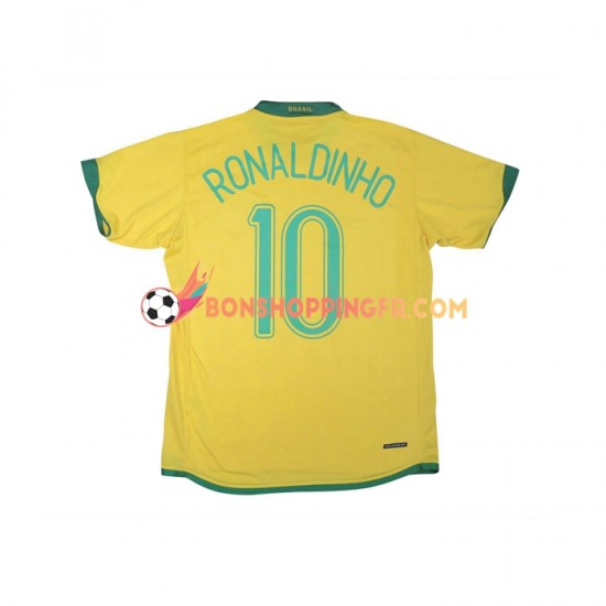 Maillot Rétro Domicile Brésil RONALDINHO 10 2006 Manches Courtes Homme