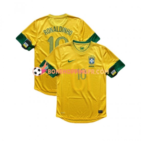 Maillot Rétro Domicile Brésil RONALDINHO 10 2012 Manches Courtes Homme