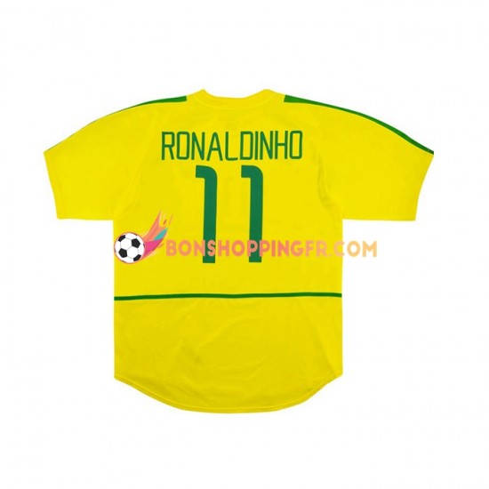 Maillot Rétro Domicile Brésil RONALDINHO 11 2002 Manches Courtes Homme